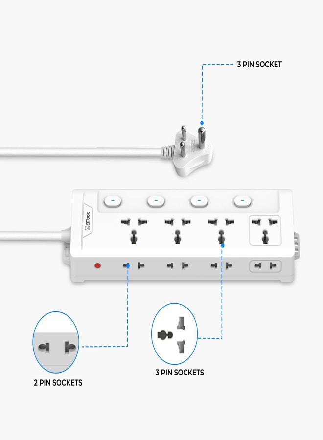 EMBOX لوحة تمديد كهربائية من إمبوكس مزودة بمفاتيح، بقدرة 1500 واط، و4 مقابس كهربائية عالمية، ومفتاح تشغيل فردي، وغطاء أمان، وحماية من ارتفاع التيار المفاجئ 6 أمبير، ومؤشر LED، وغطاء أمان، وسلك تمديد بطول مترين. - Image 4